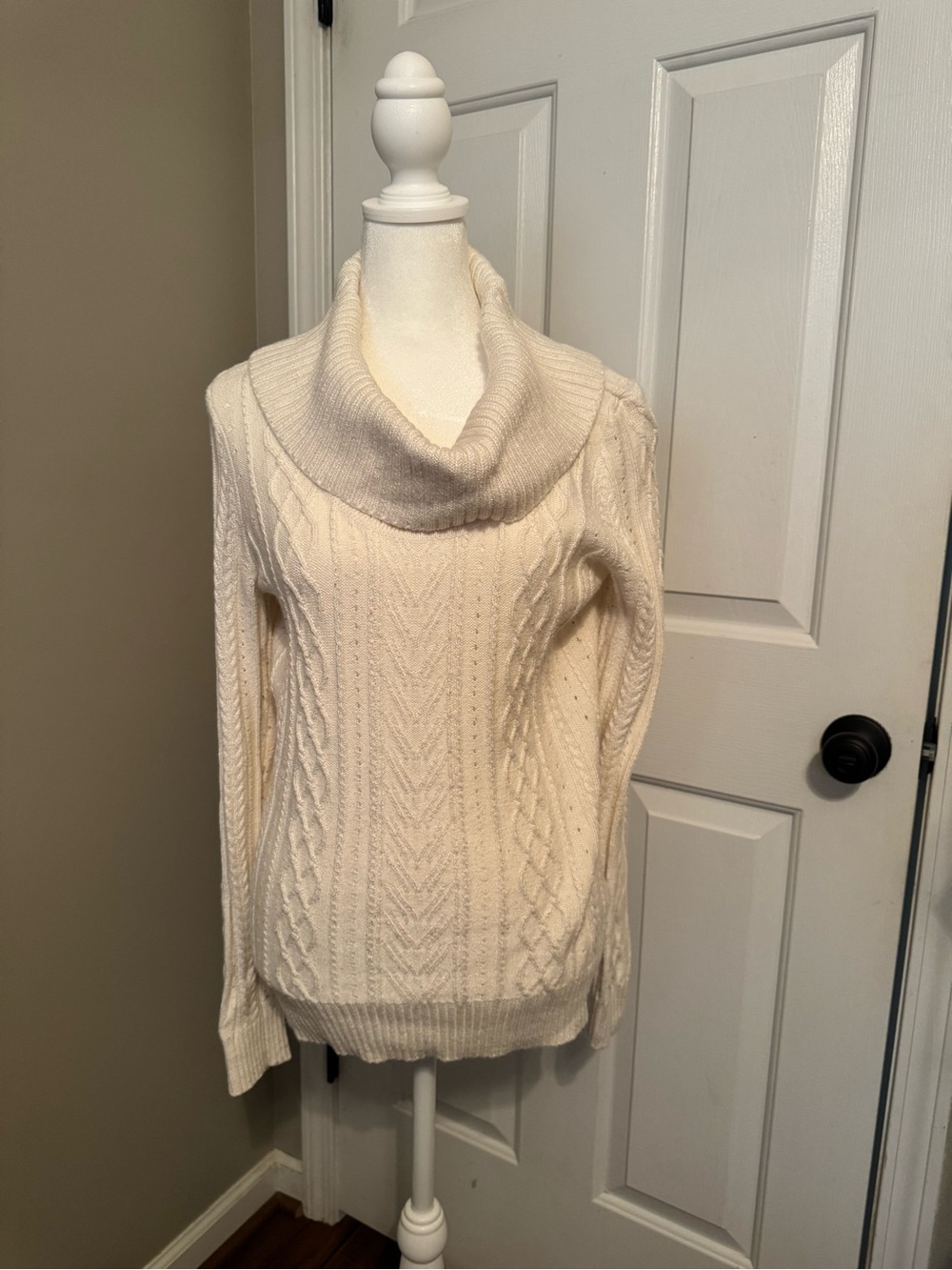 White House Black Market Cream Cable Cowl Sweater